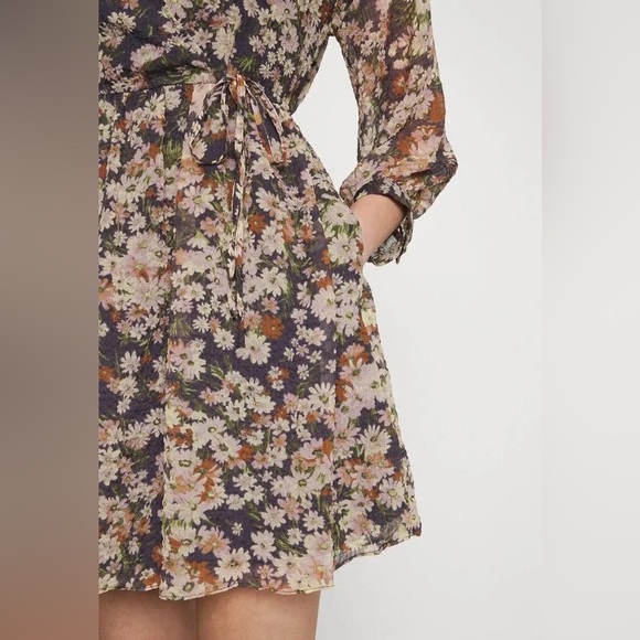 Madewell Floral Daisy Faux Wrap Mini Dress Long Sleeve Drawstring Waist large - Picture 9 of 10